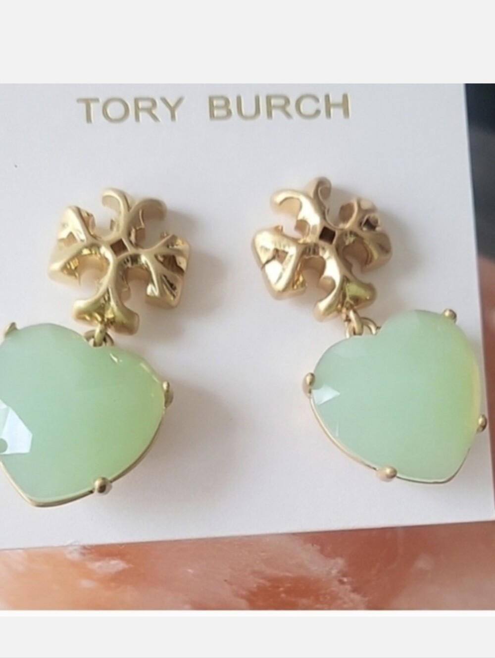 Tory Burch Drop Earrings with Mint Heart Stones